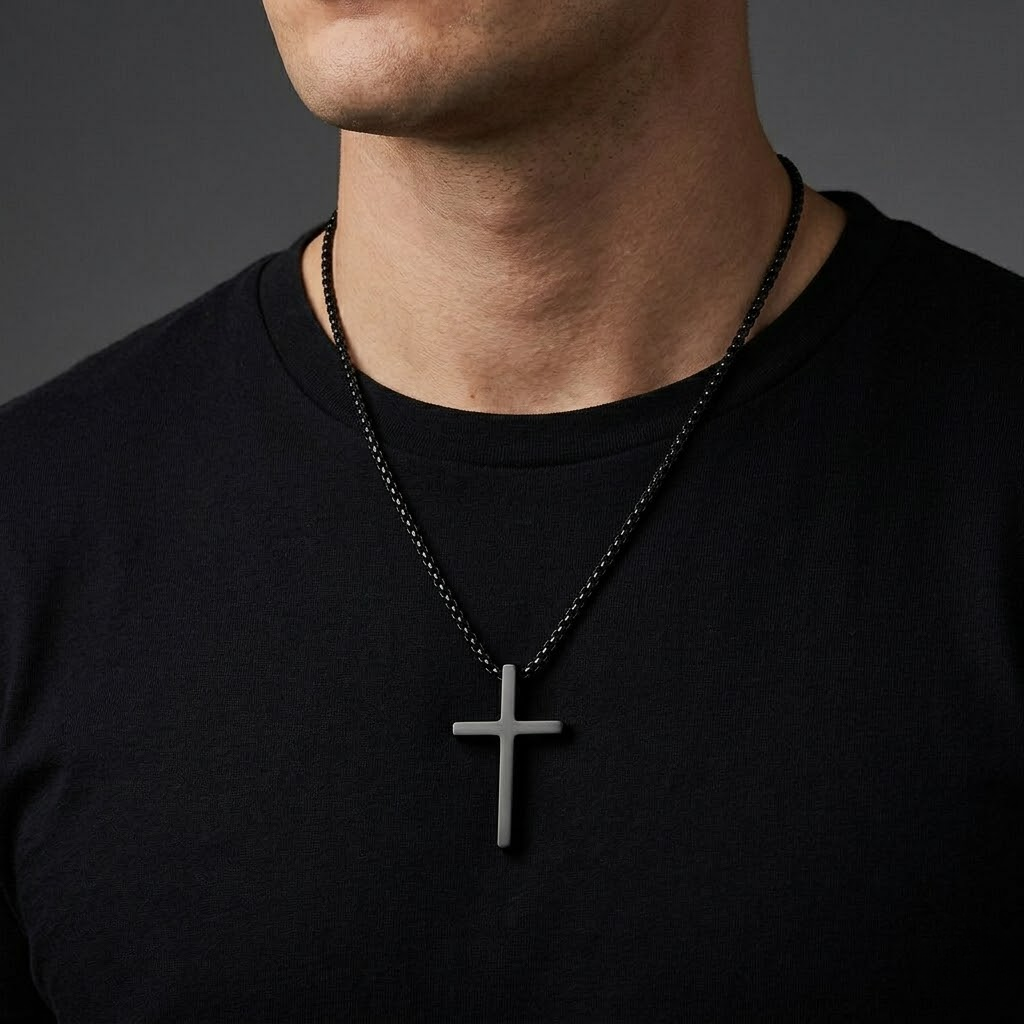 Crusader Cross Plain Pendant Necklace | Stainless Steel Box Chain