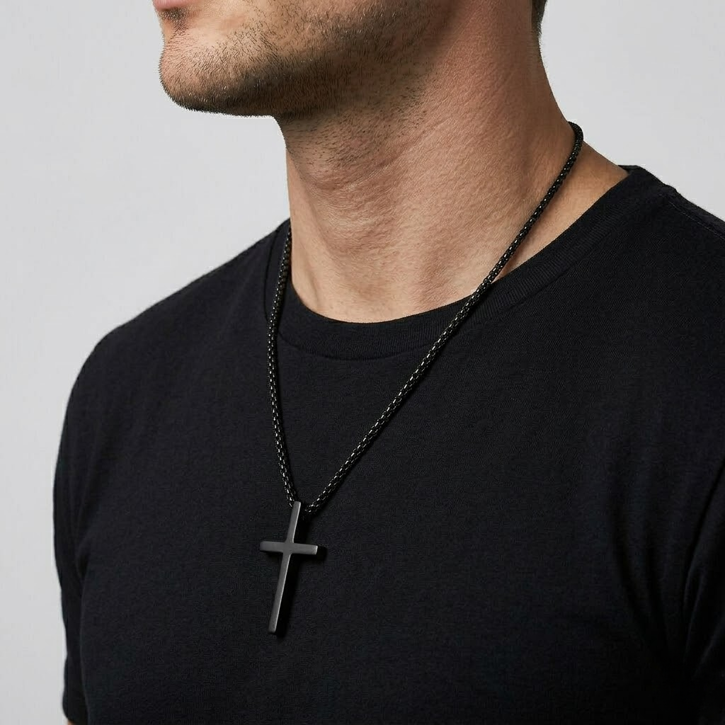 Crusader Cross Plain Pendant Necklace | Stainless Steel Box Chain