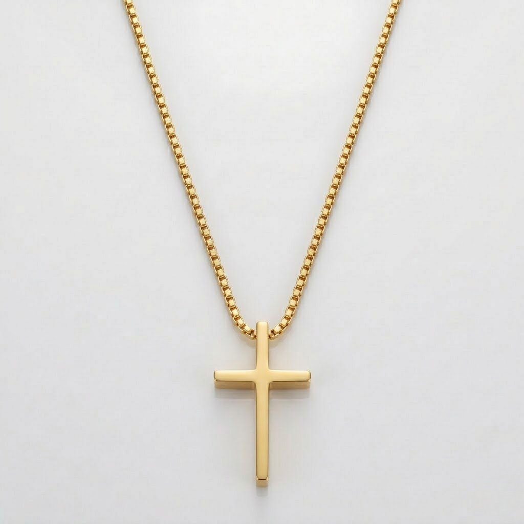 Crusader Cross Plain Pendant Necklace | Stainless Steel Box Chain
