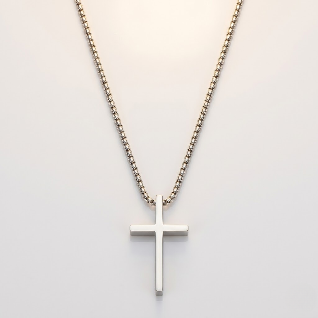 Crusader Cross Plain Pendant Necklace | Stainless Steel Box Chain