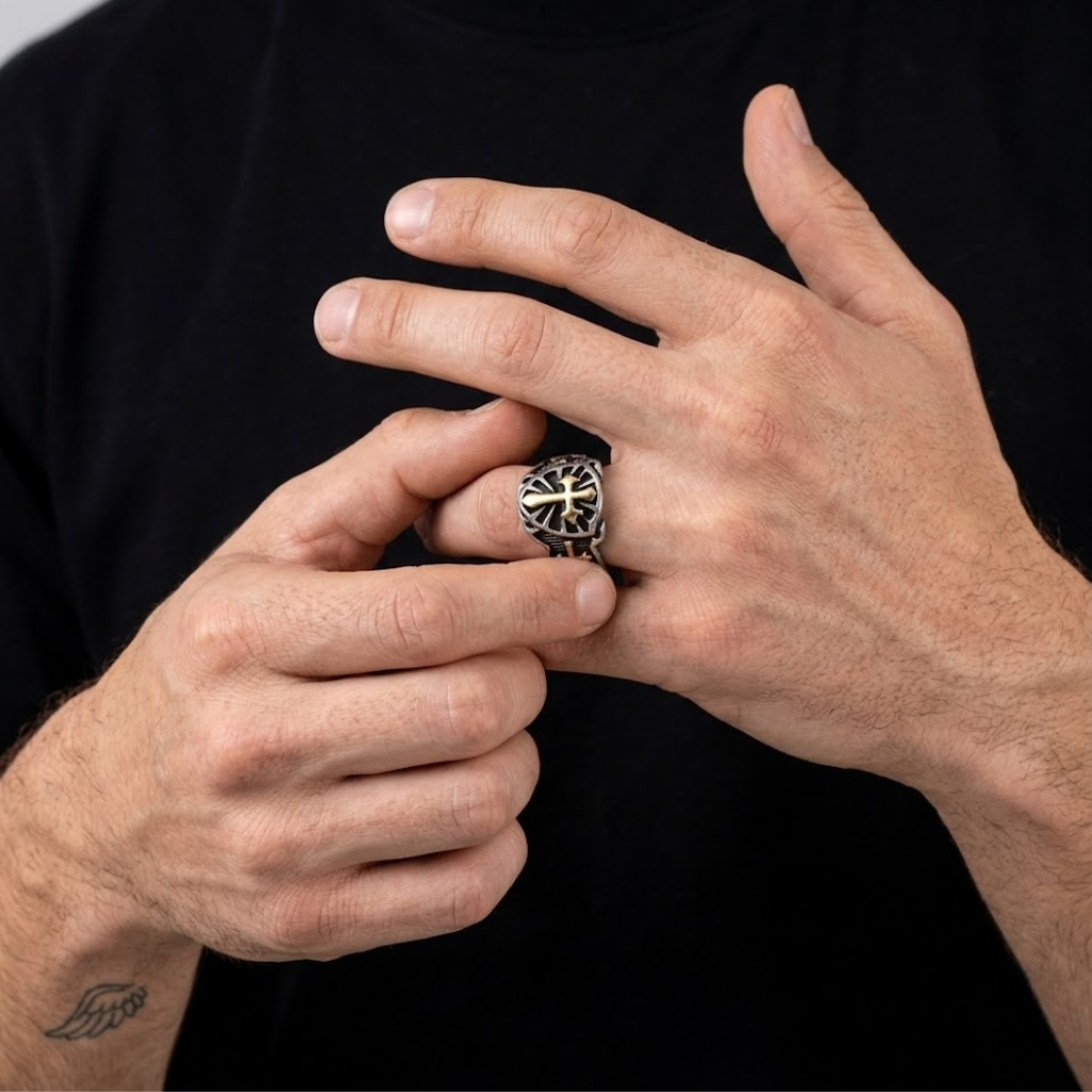 Crusader Cross Ring Knights Templar Shield Sword Stainless Steel Signet Ring Men-Tithesource-