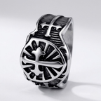 Crusader Cross Ring Knights Templar Shield Sword Stainless Steel Signet Ring Men-Tithesource-Silver-8-