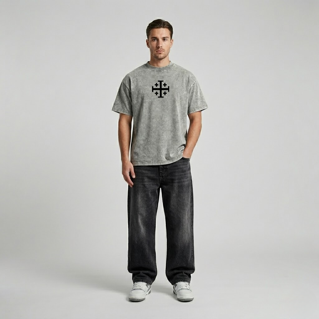 Crusader Cross T-Shirt Grey | Christian Streetwear-Tithesource-