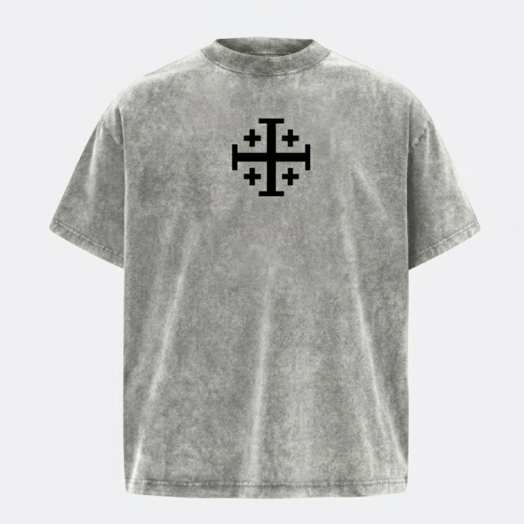 Crusader Cross T-Shirt Grey | Christian Streetwear-Tithesource-Grey-S-