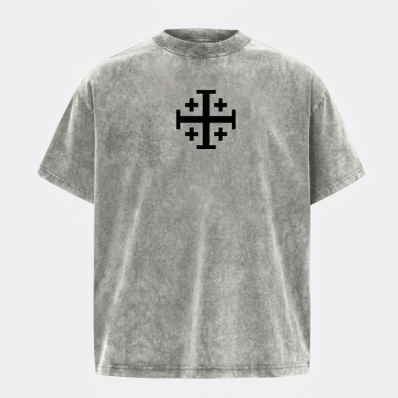 Crusader Cross T-Shirt Grey | Christian Streetwear-Tithesource-Grey-S-