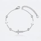 Cubic Zirconia Cross Charm Bracelet for Women | Gold Plated Stainless Steel