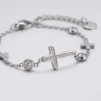 Cubic Zirconia Cross Charm Bracelet for Women | Gold Plated Stainless Steel