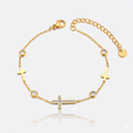Cubic Zirconia Cross Charm Bracelet for Women | Gold Plated Stainless Steel