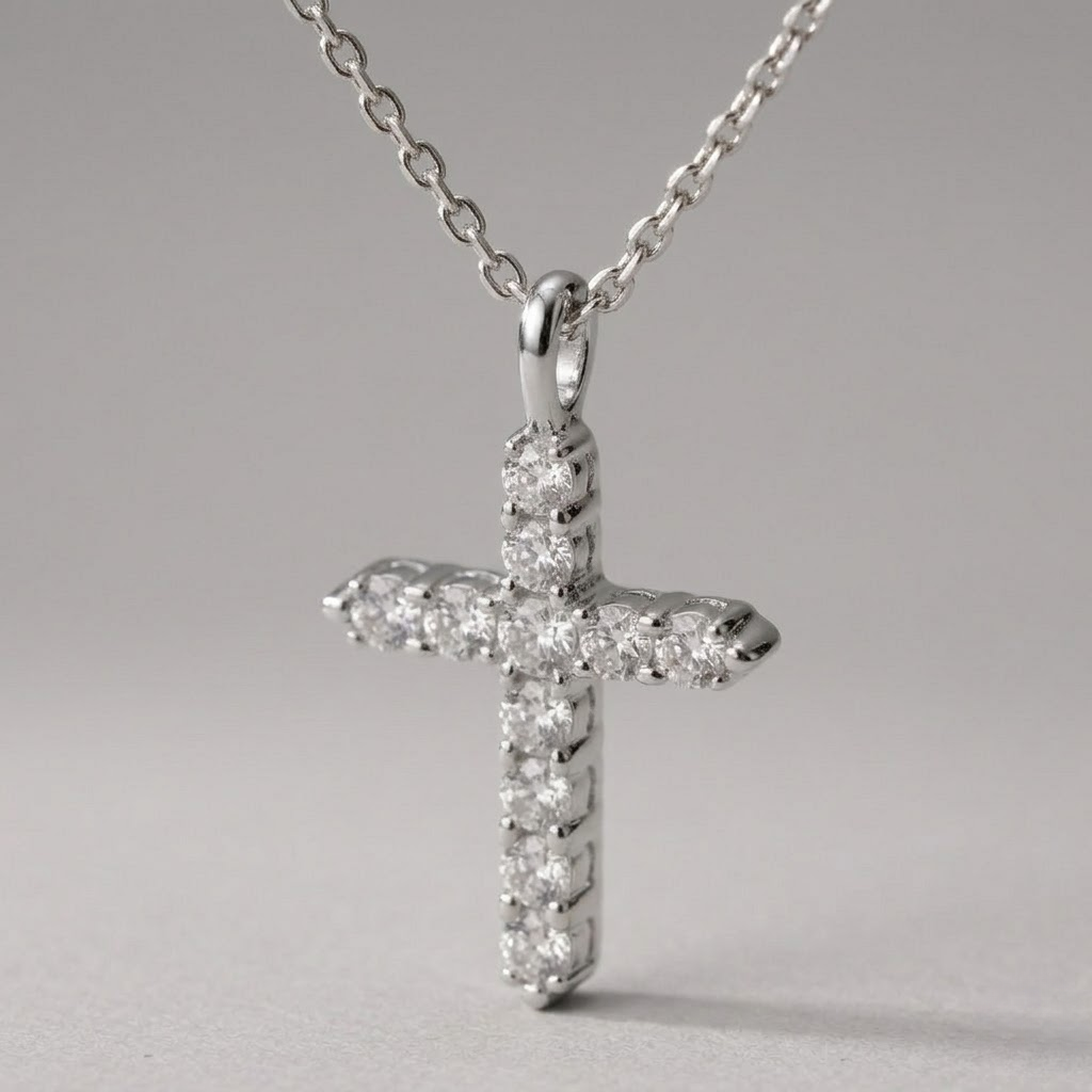 Cubic Zirconia Cross Pendant Necklace | Classic Stainless Steel Chain