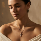 Cubic Zirconia Cross Pendant Necklace | Classic Stainless Steel Chain
