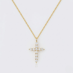 Cubic Zirconia Cross Pendant Necklace | Classic Stainless Steel Chain