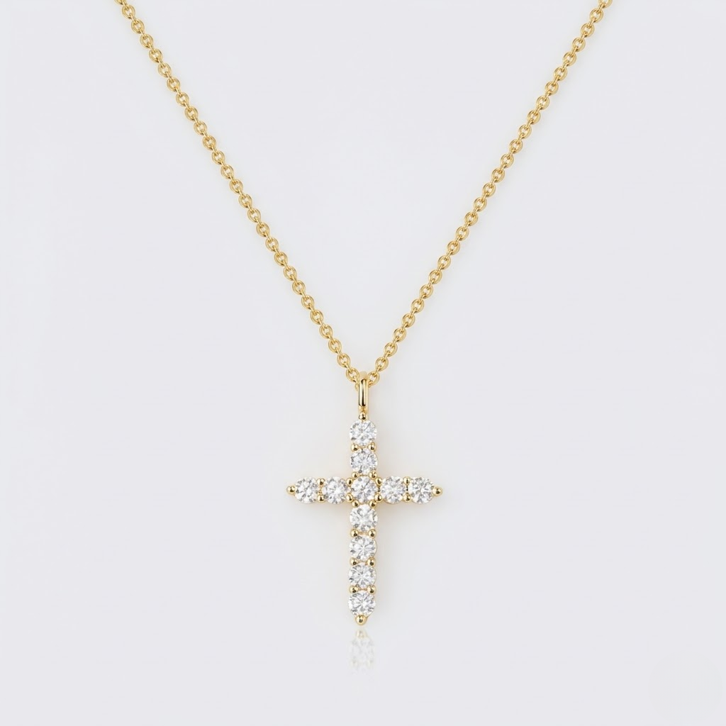 Cubic Zirconia Cross Pendant Necklace | Classic Stainless Steel Chain