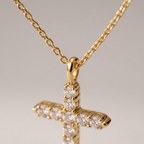 Cubic Zirconia Cross Pendant Necklace | Classic Stainless Steel Chain