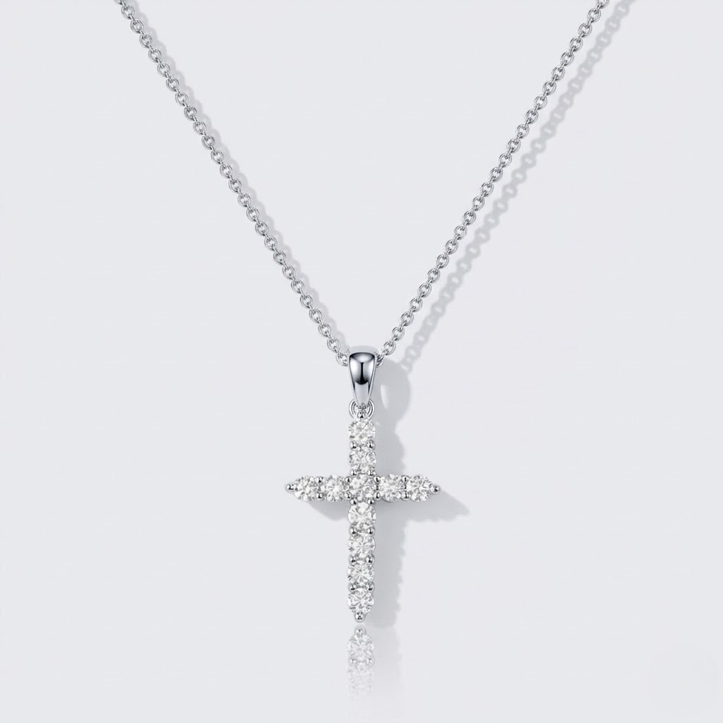 Cubic Zirconia Cross Pendant Necklace | Classic Stainless Steel Chain