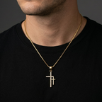 Cubic Zirconia Double Cross Pendant Necklace | Gold Plated