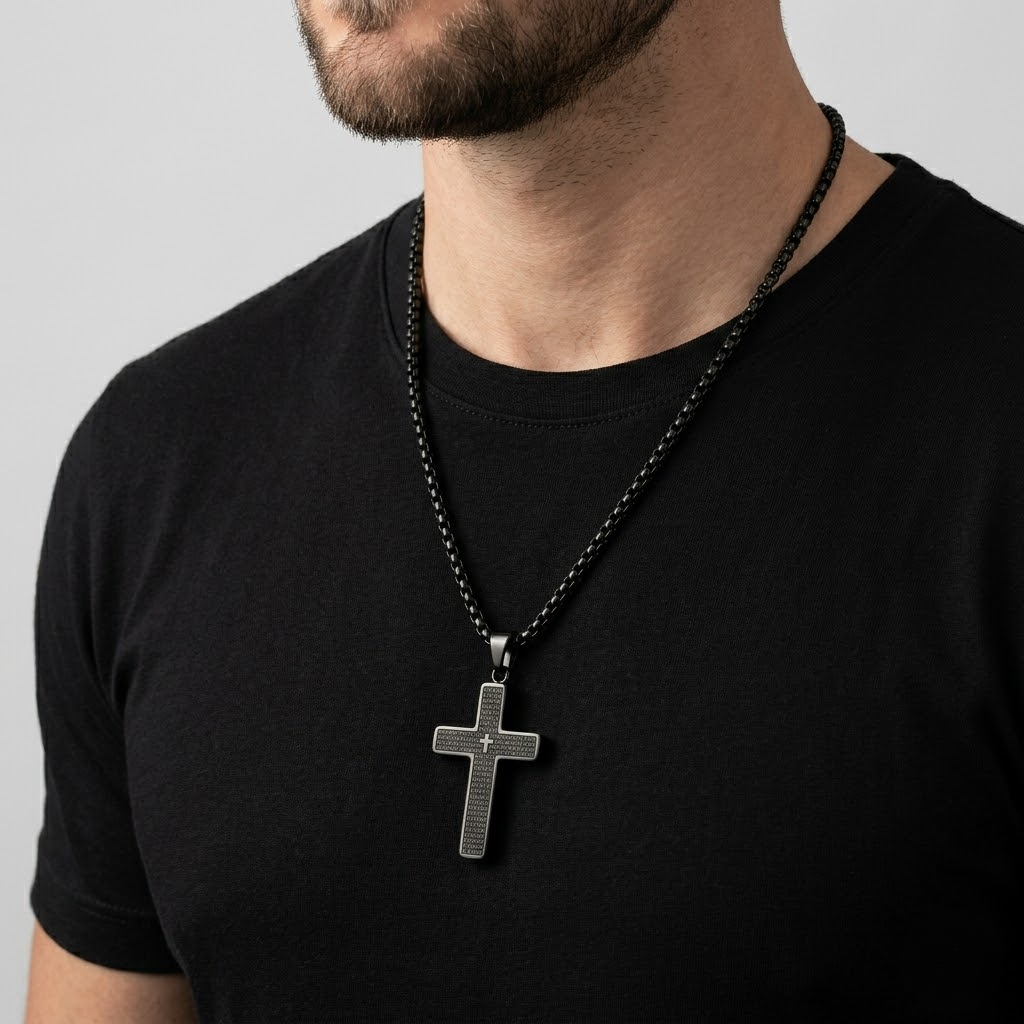Engraved Cross Pendant Chain Necklace