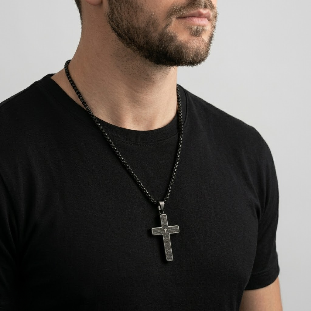 Engraved Cross Pendant Chain Necklace