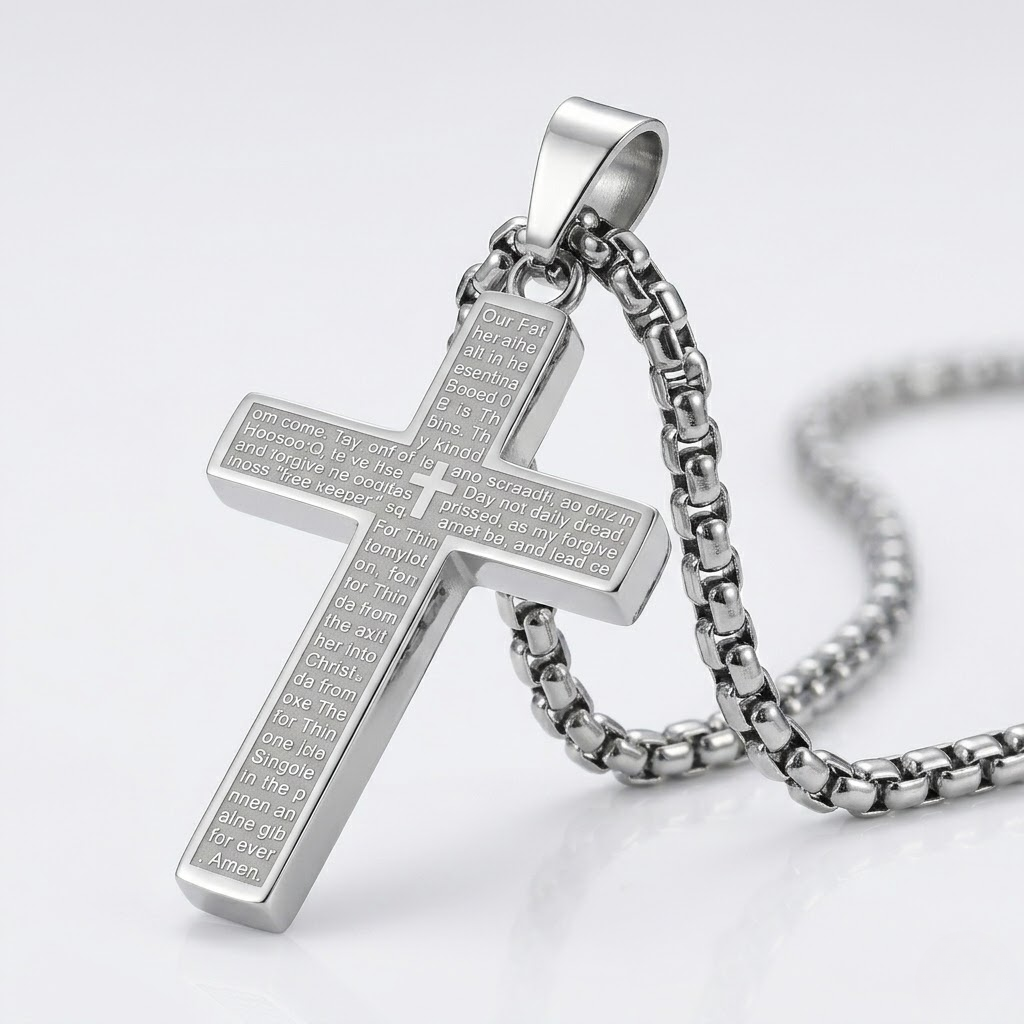 Engraved Cross Pendant Chain Necklace