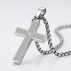 Engraved Cross Pendant Chain Necklace