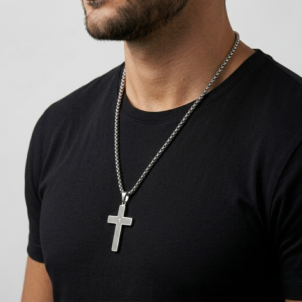 Engraved Cross Pendant Chain Necklace