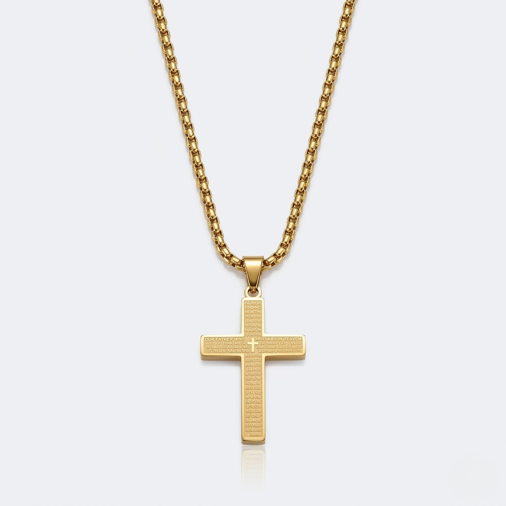 Engraved Cross Pendant Chain Necklace