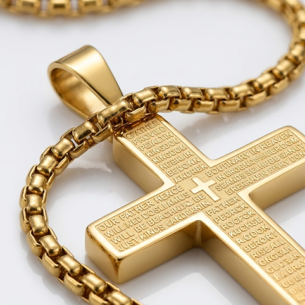 Engraved Cross Pendant Chain Necklace