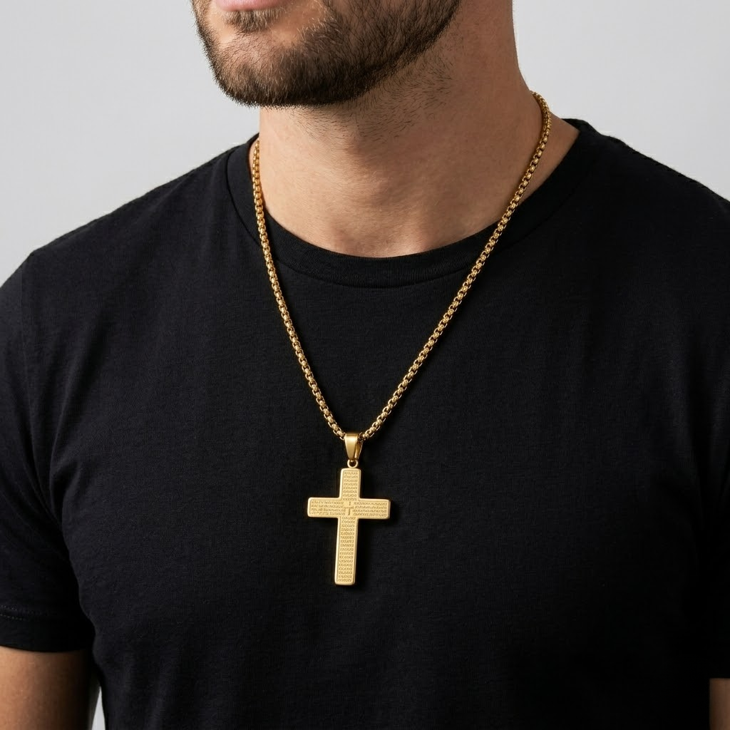 Engraved Cross Pendant Chain Necklace