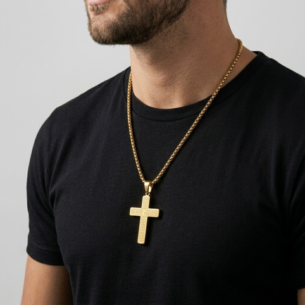 Engraved Cross Pendant Chain Necklace
