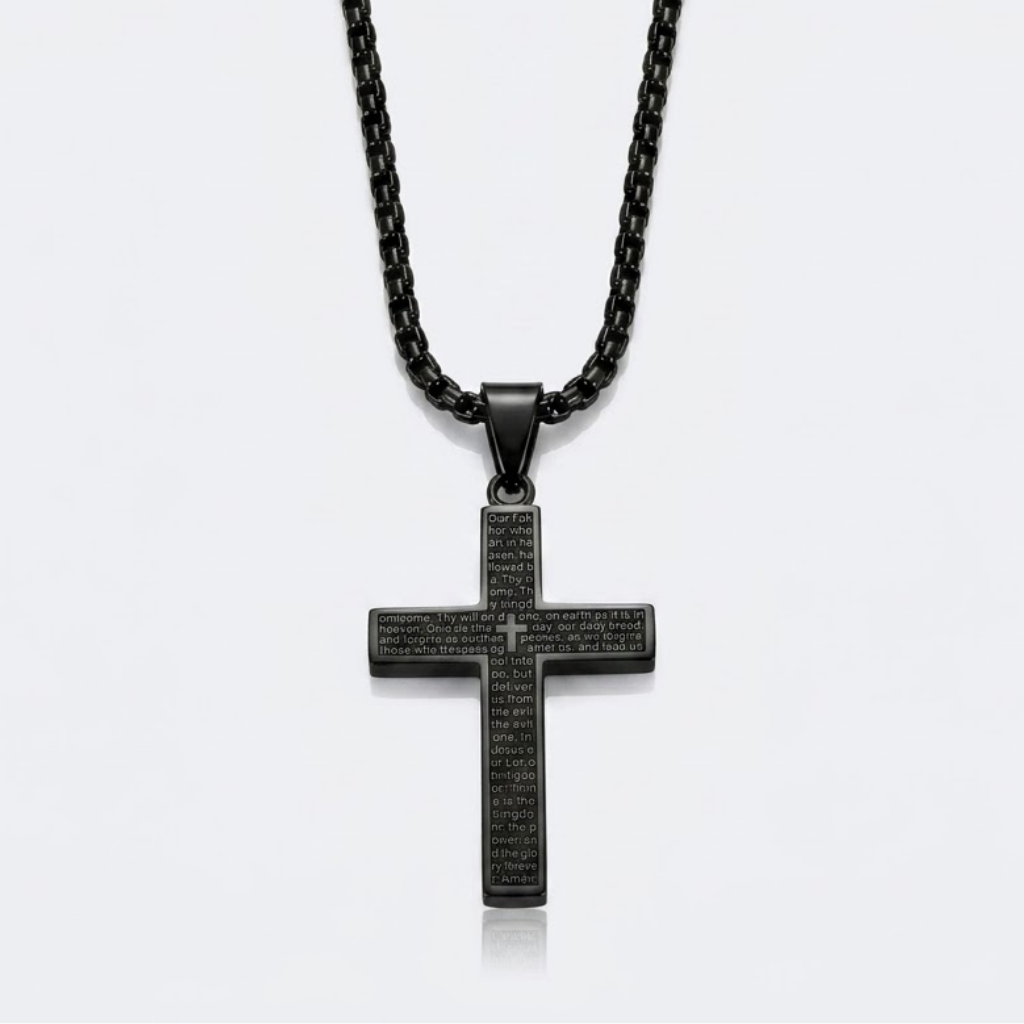 Engraved Cross Pendant Chain Necklace