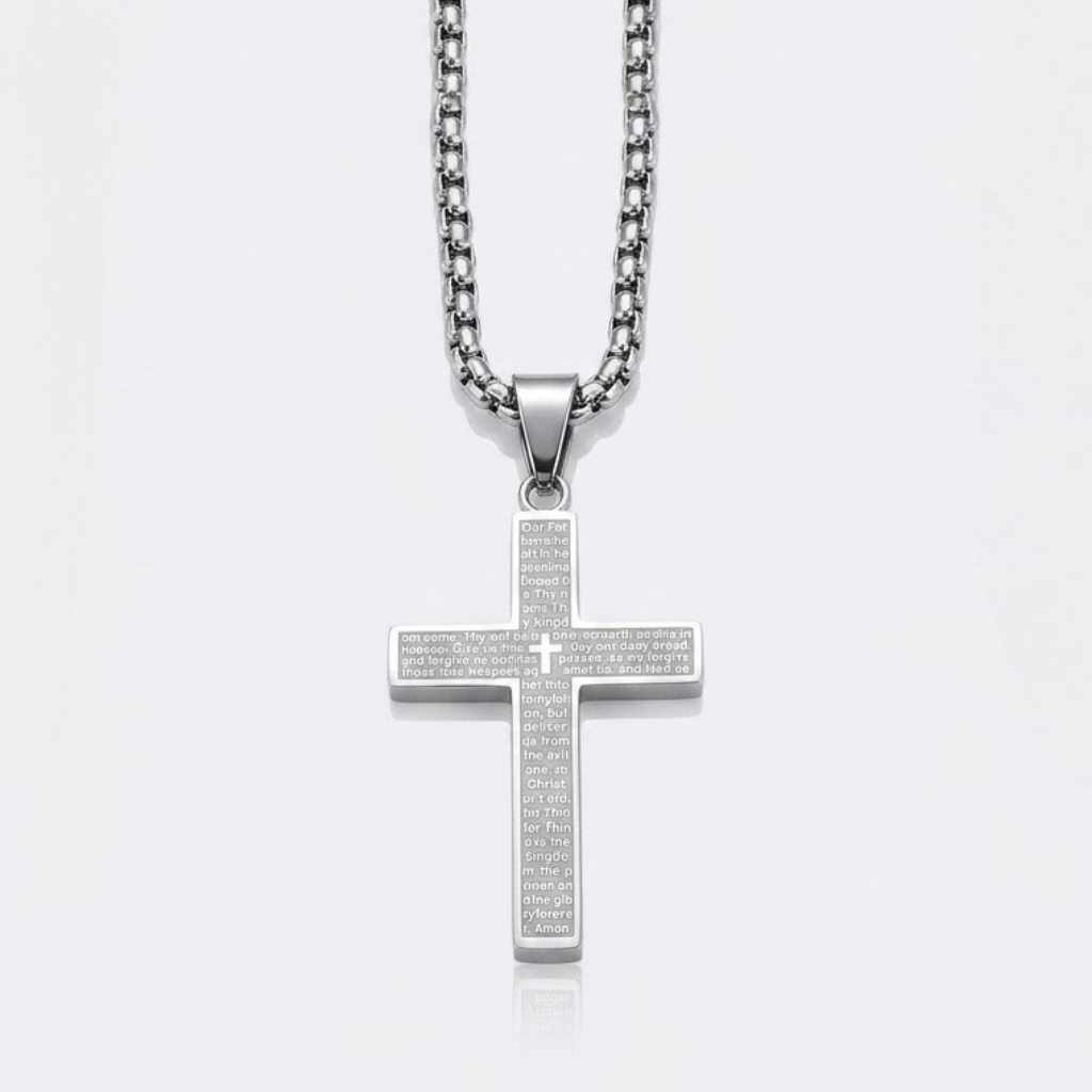Engraved Cross Pendant Chain Necklace