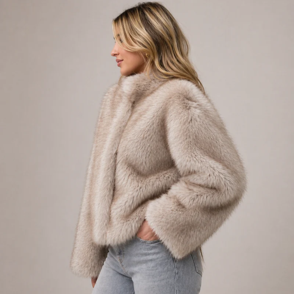 Faux Fur Coat Round Neck Soft Fit Women