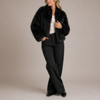 Faux Fur Coat Round Neck Soft Fit Women