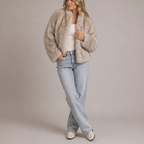 Faux Fur Coat Round Neck Soft Fit Women