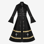 Flared Sleeves Cassock with Cross Motifs & Ritual Aesthetic-Tithesource-Black-S-