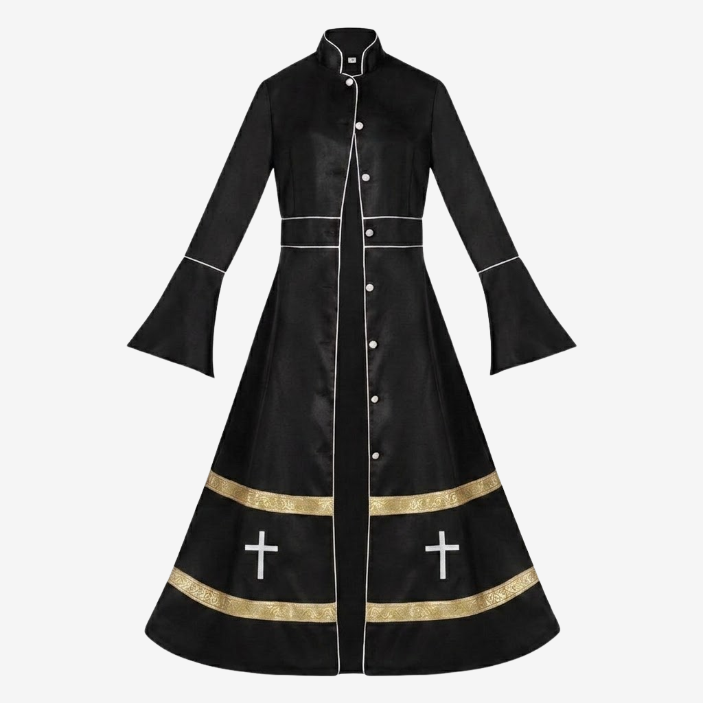 Flared Sleeves Cassock with Cross Motifs & Ritual Aesthetic-Tithesource-Black-S-