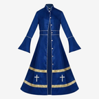Flared Sleeves Cassock with Cross Motifs & Ritual Aesthetic-Tithesource-Blue-S-