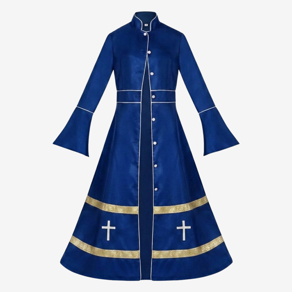 Flared Sleeves Cassock with Cross Motifs & Ritual Aesthetic-Tithesource-Blue-S-