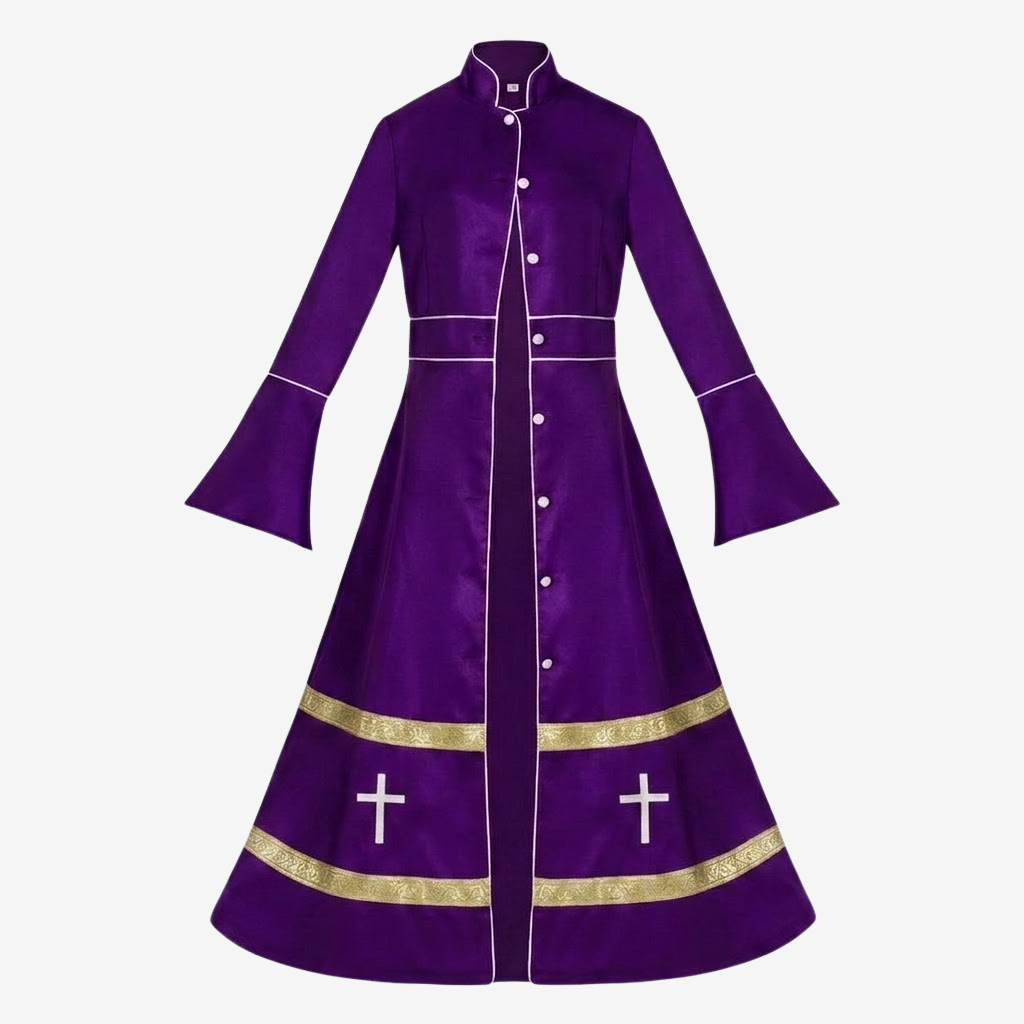 Flared Sleeves Cassock with Cross Motifs & Ritual Aesthetic-Tithesource-Purple-S-