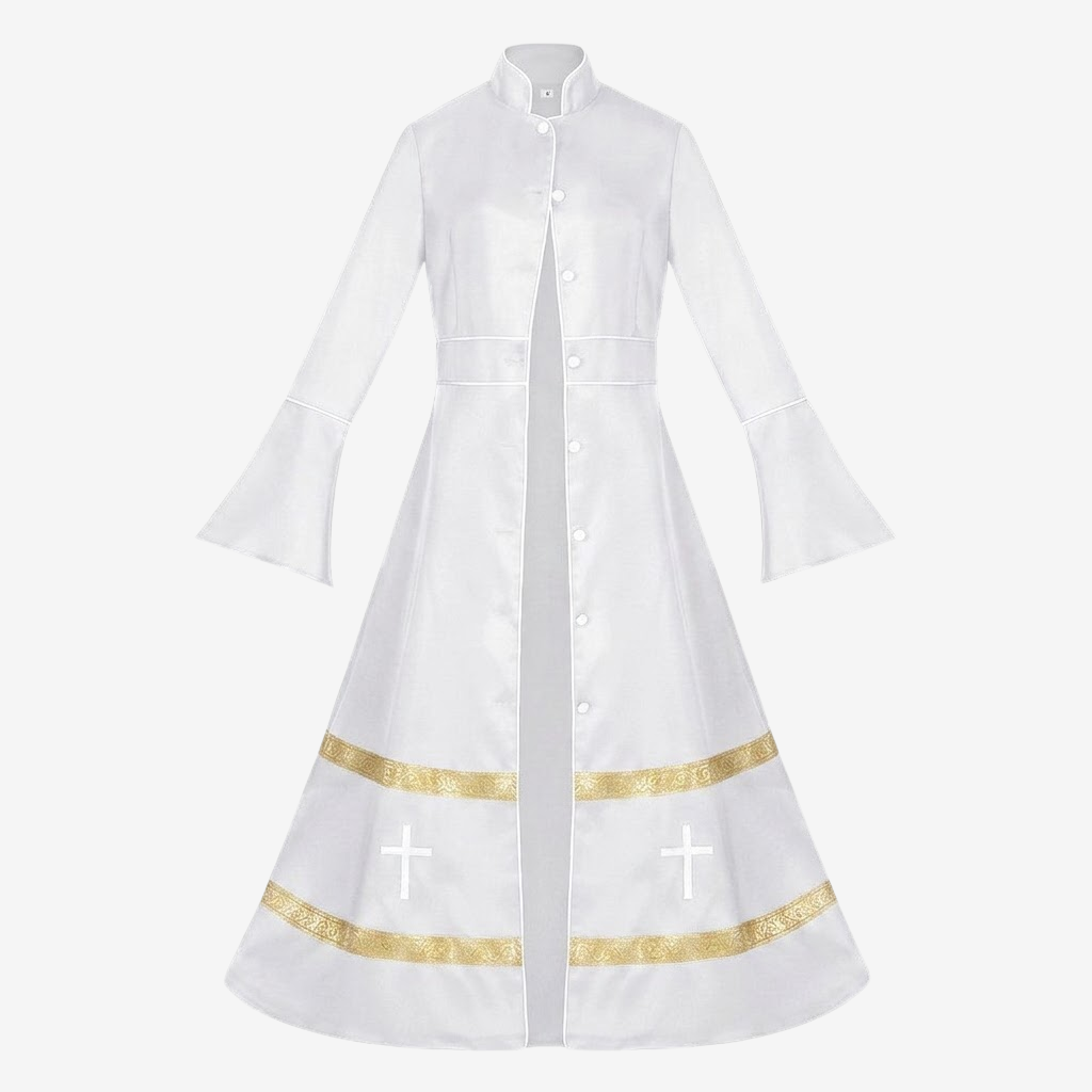 Flared Sleeves Cassock with Cross Motifs & Ritual Aesthetic-Tithesource-White-S-