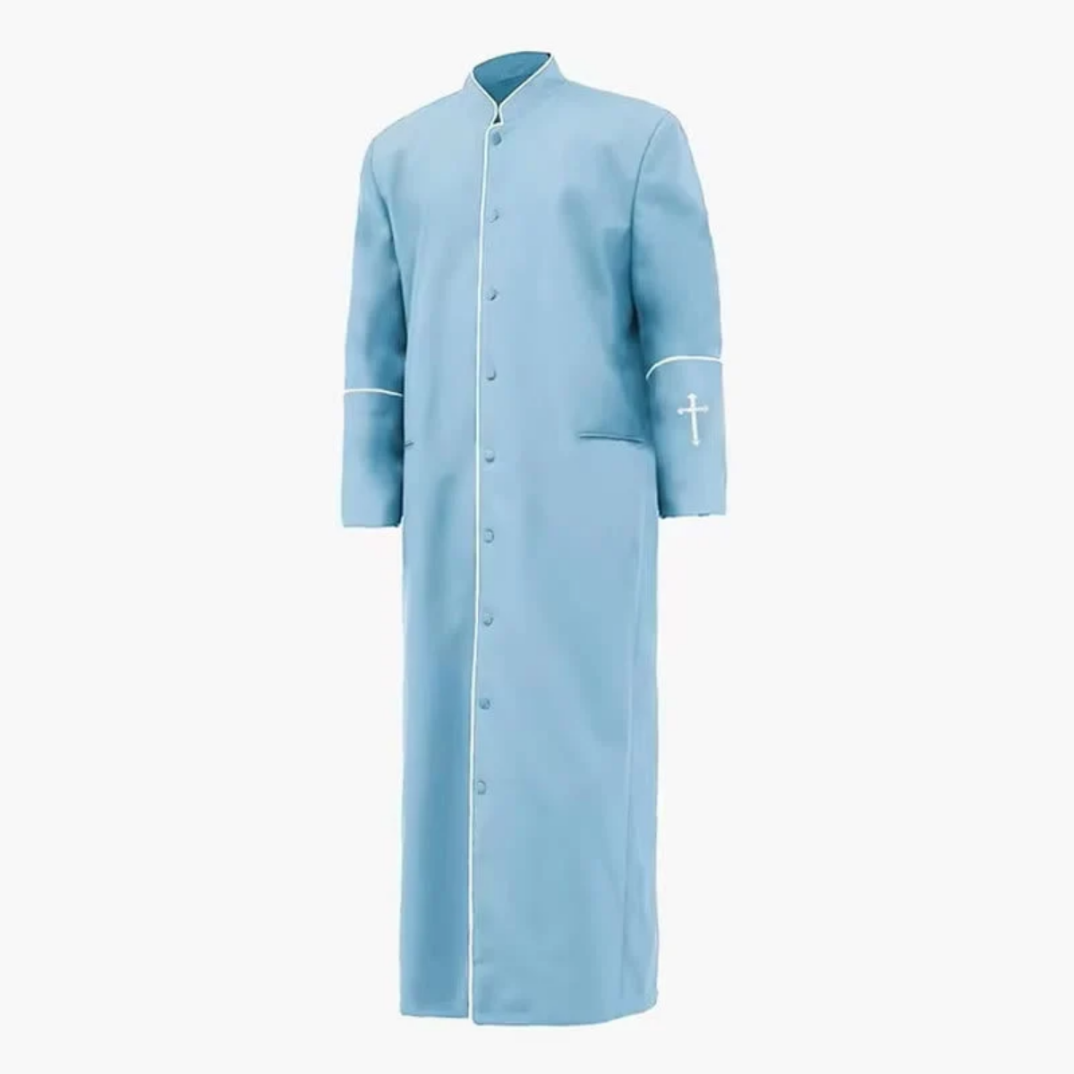 Formal Stand Collar Clergy Robe Cassock with White Cross and Ritual Dignity