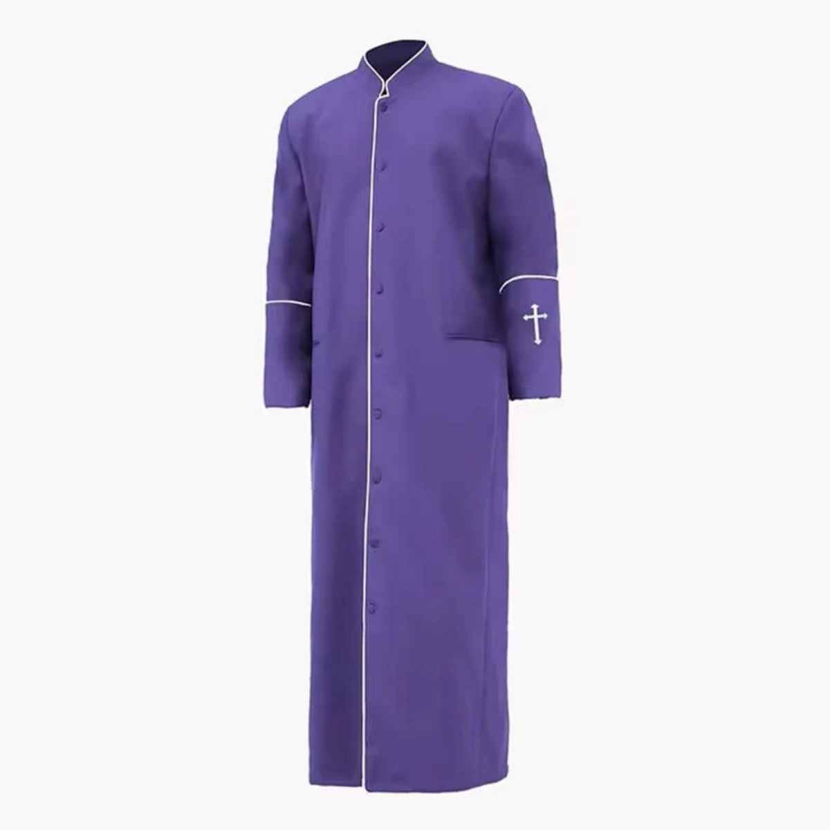 Formal Stand Collar Clergy Robe Cassock with White Cross and Ritual Dignity