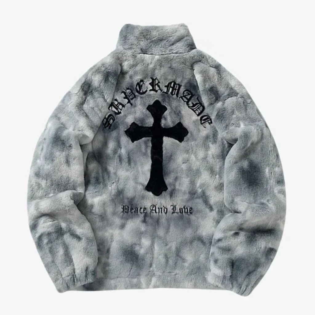 Fur Jacket Men Faux Lambswool Tie Dye Cross Streetwear
