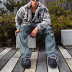 Fur Jacket Men Faux Lambswool Tie Dye Cross Streetwear