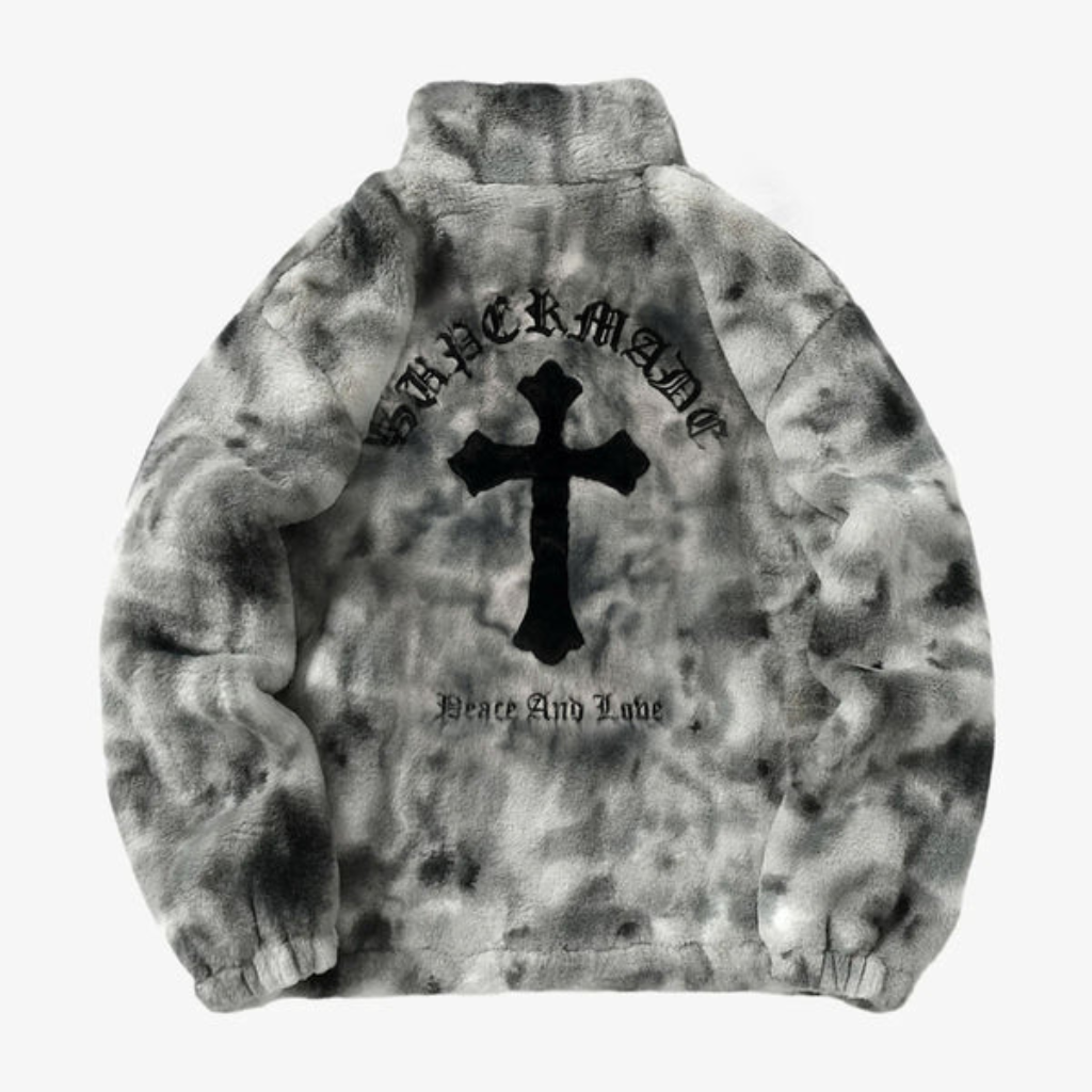 Fur Jacket Men Faux Lambswool Tie Dye Cross Streetwear