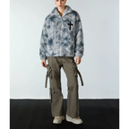 Fur Jacket Men Faux Lambswool Tie Dye Cross Streetwear