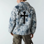 Fur Jacket Men Faux Lambswool Tie Dye Cross Streetwear