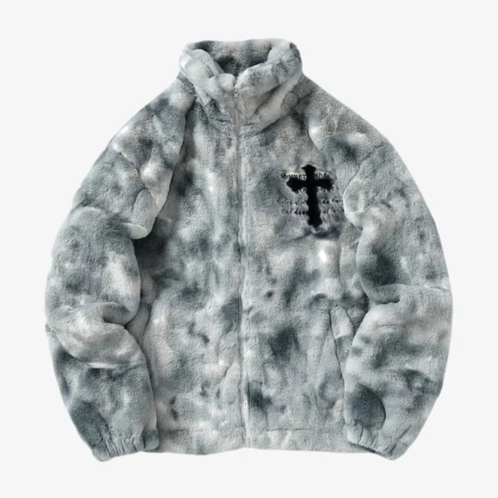 Fur Jacket Men Faux Lambswool Tie Dye Cross Streetwear