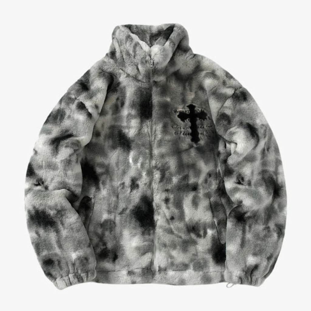 Fur Jacket Men Faux Lambswool Tie Dye Cross Streetwear