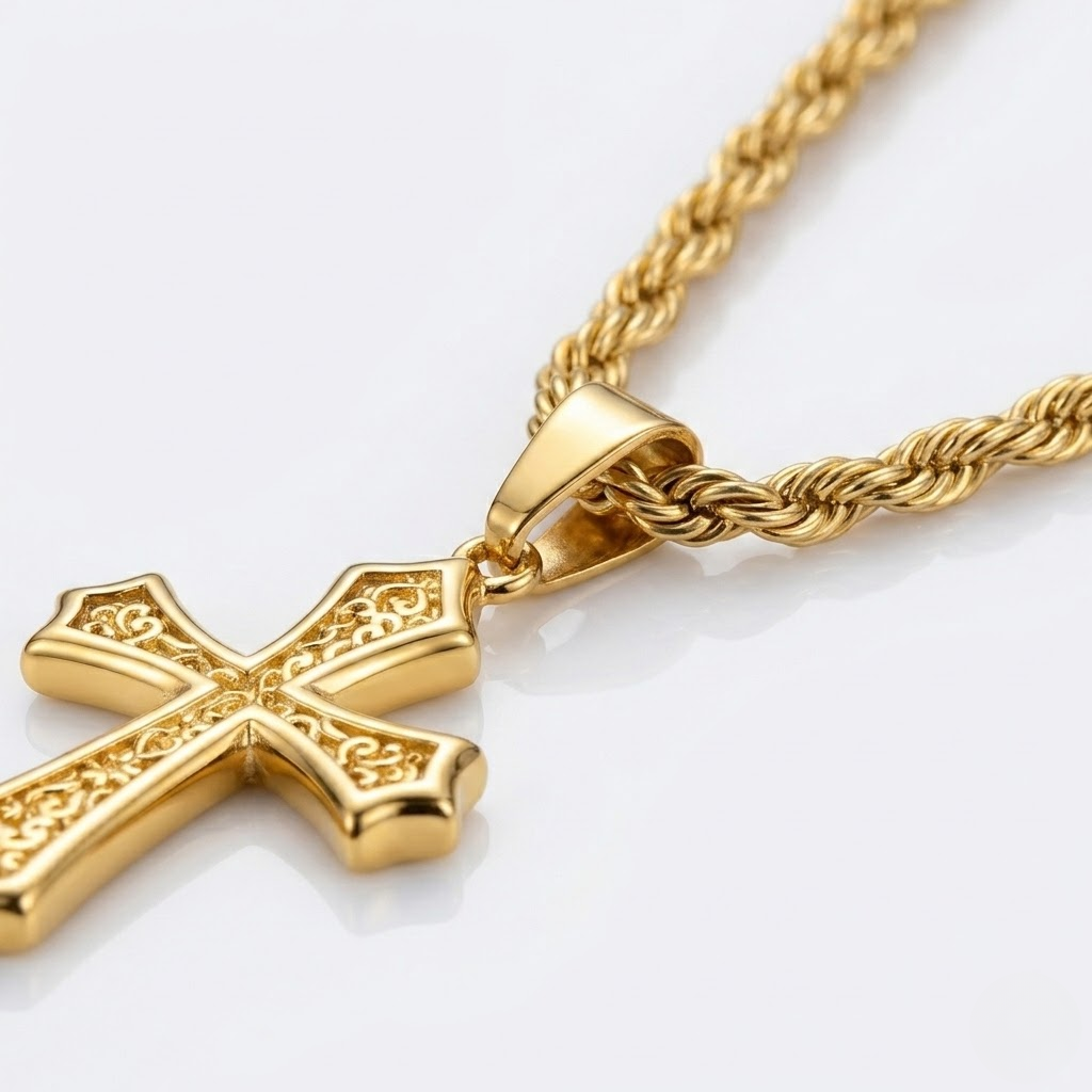 Gold Cross Hip Hop Pendant Necklace | Stainless Steel