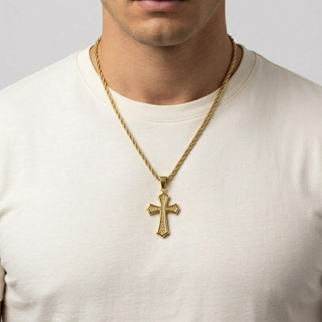 Gold Cross Hip Hop Pendant Necklace | Stainless Steel